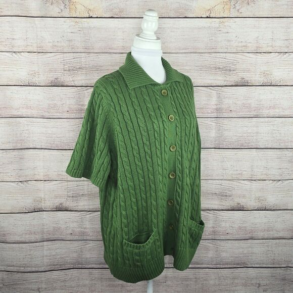 Women L.L. Bean Double L Sweater Collared Short Sleeve Cable Knit Button NWT 2X - Picture 6 of 8